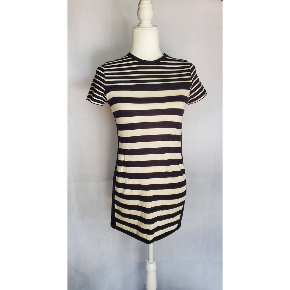 Women's Zara Trafaluc Stretch Black Striped Body Con T-Shirt Dress SZ‎ Small